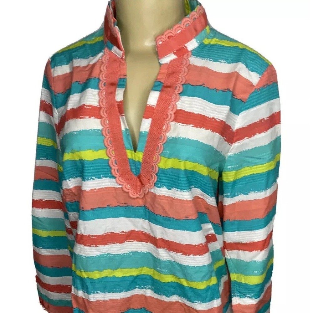 Vineyard Vines Silk Cotton Striped Blouse Womens S V-Neck Long Sleeve Top Shirt